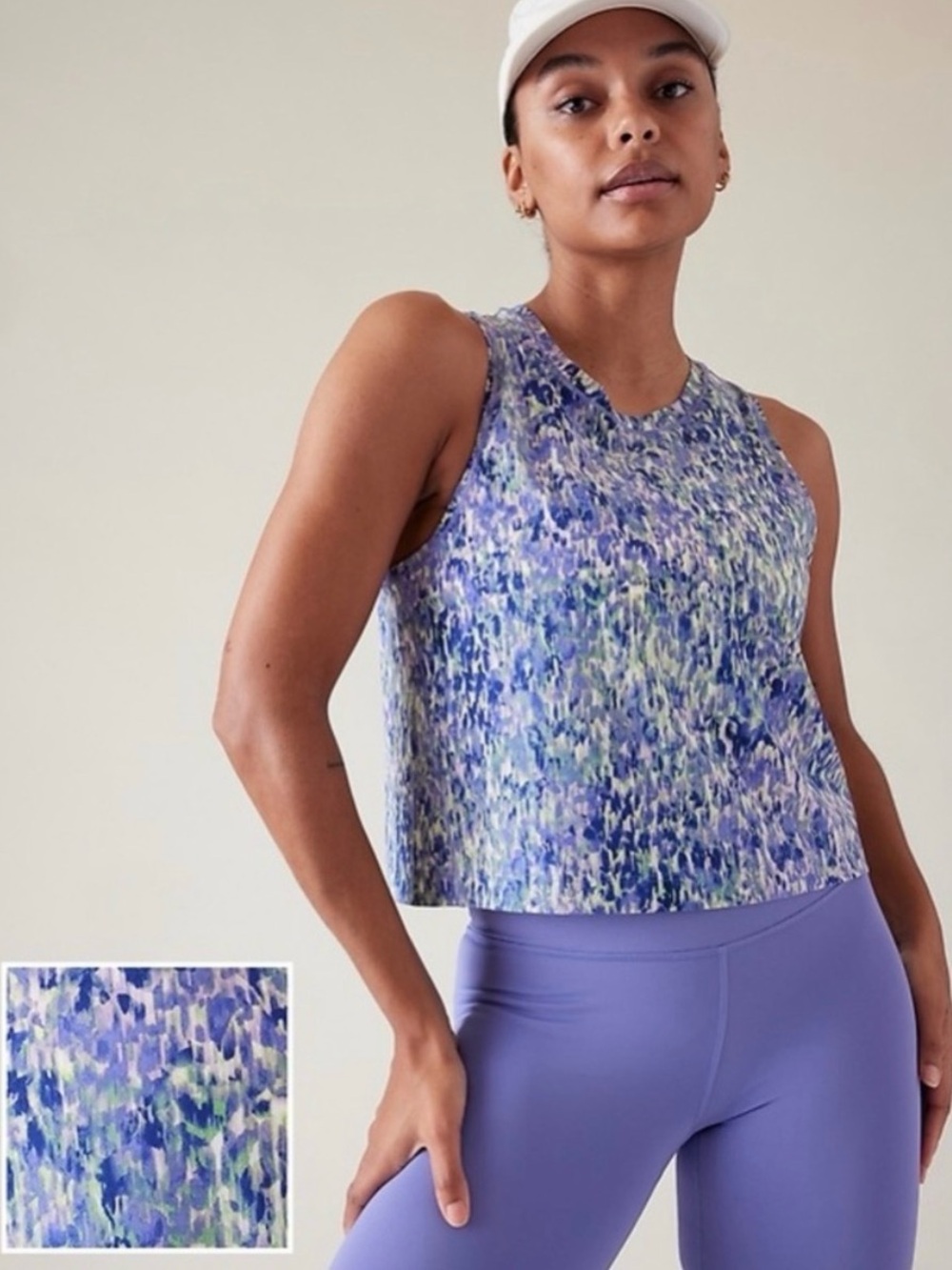 Athleta Ultimate Muscle Cropped Tank Top in Blue Watercolor
